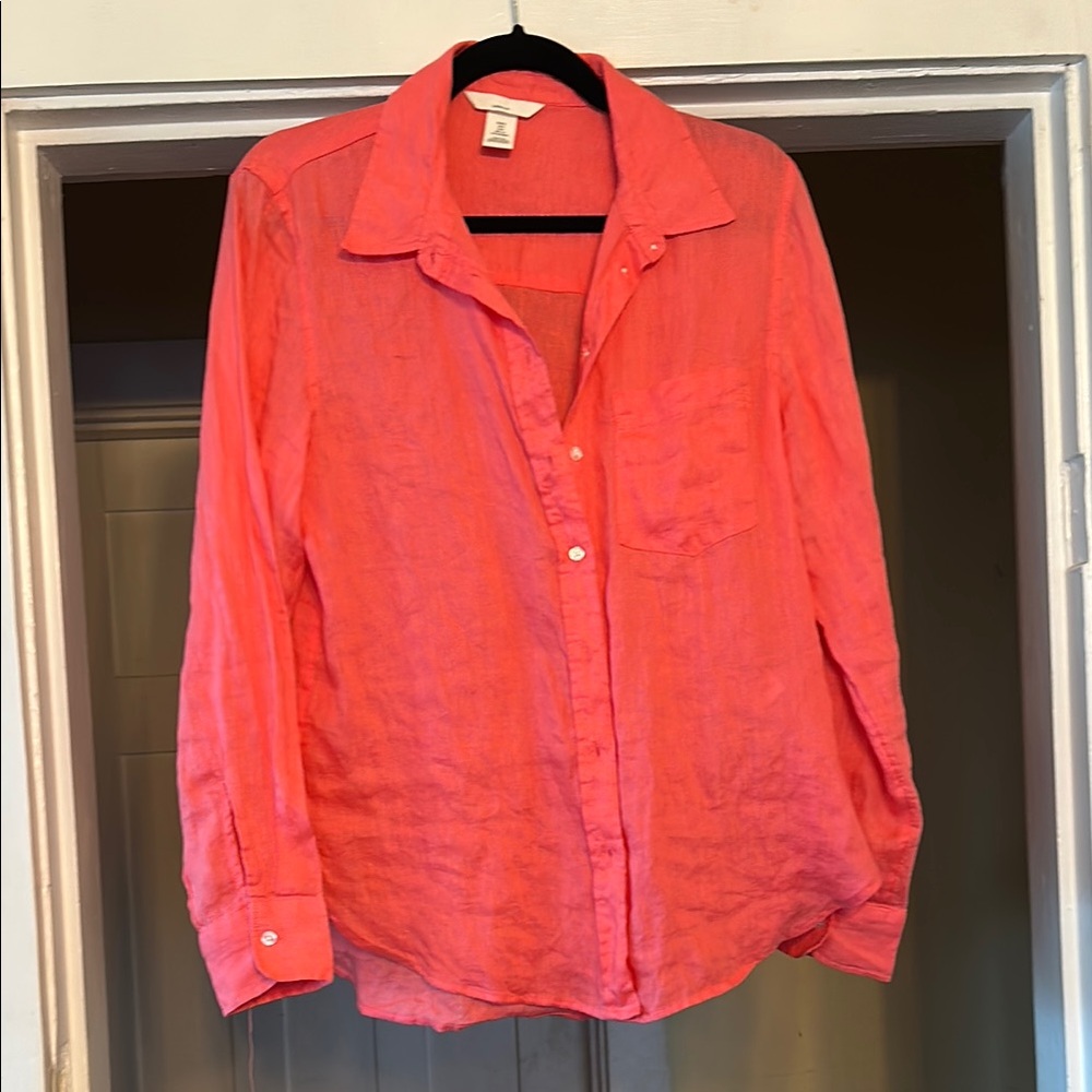 H&M Linen Coral Button-Up Shirt